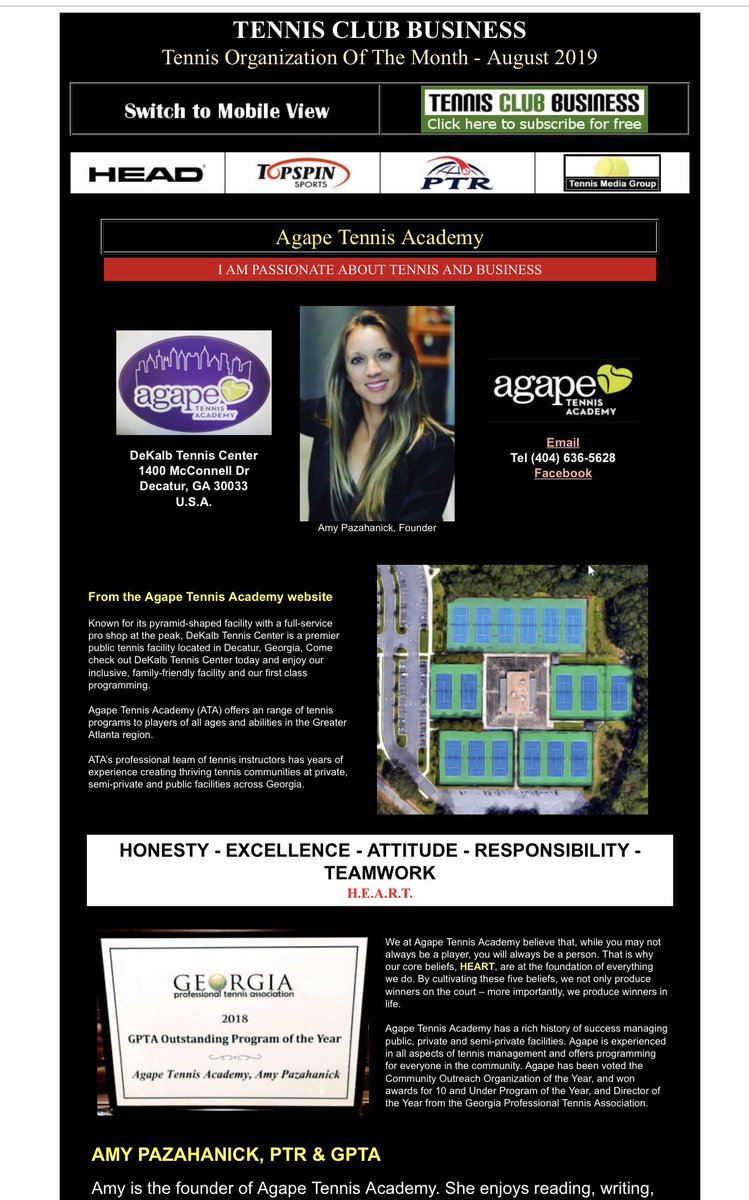 AmyPazahanick's tweet photo. A big thank you to Tennis Club Business for choosing Agape Tennis Academy as the August Organization of the month. 

Click the link below to read the full article!  
https://t.co/XgpuZAWMSW https://t.co/ZJec8zmb3t