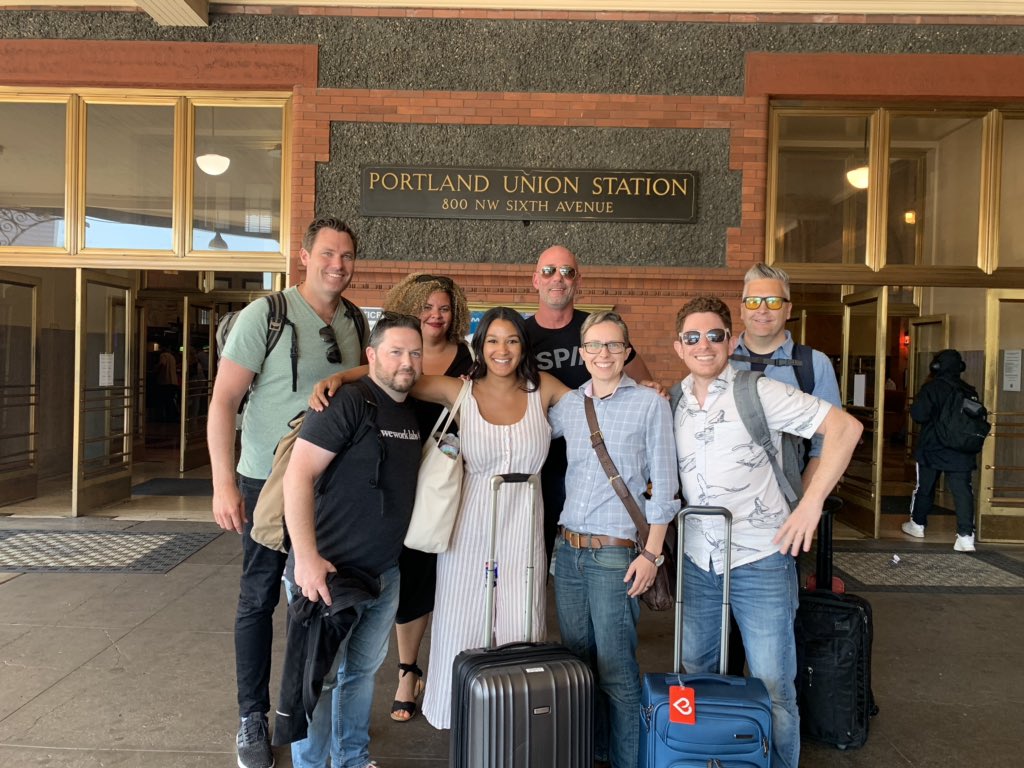 E_Scallon's tweet photo. Geeks on a Train arrived in PDX for @turoczy @piepdx 10 year anniversary! Excited to celebrate the #NWStartups with this great community. โค๏ธ @joshuajcarter_ @JoshuaKrammes @sarahstood @BrianaOkyere @WeWork #weworklabs https://t.co/sGCp3qdtSH