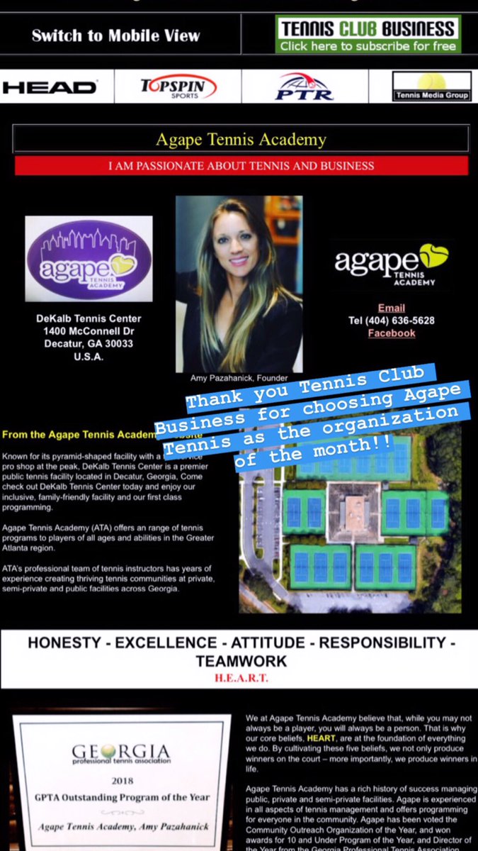 agapetennis's tweet photo. A big thank you to Tennis Club Business for choosing Agape Tennis Academy as the August Organization of the month! 

Click the link below to read the full article! 
https://t.co/qqkn2JN3H2 https://t.co/0YnAorAI0x