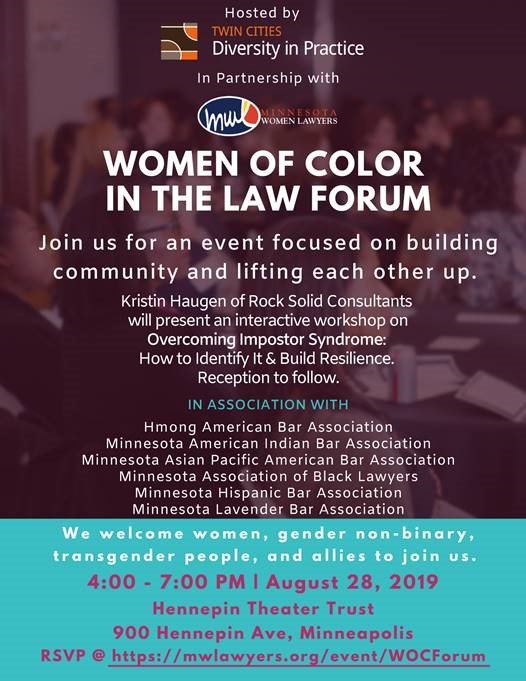 MNHispanicBar's tweet image. This year TCDIP and MWL are hosting a Summer edition of the popular Women of Color in the Law Forum on Wednesday, August 28 at the Hennepin Theater Trust (900 Hennepin Ave). Registration: mwlawyers.org/event/WOCForum
