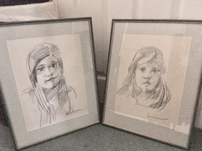 cpr10r's tweet photo. @TheCurrentMrsC This is me and my sister  1975ish #RobertLenkiewicz #Artist  sketched in Plymouth https://t.co/qUKNbtuCSu