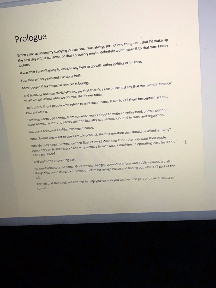 MAF_MattHayes's tweet photo. I’m finally doing it!

It’s been a lifelong goal of mine to write a book and today I took that first tiny step. 

I aim to make learning about #AssetFinance cool. 

It’s going to be a long, long process but I’m excited about what’s to come! 

#AuthorInPractise https://t.co/2uzJodVxPS