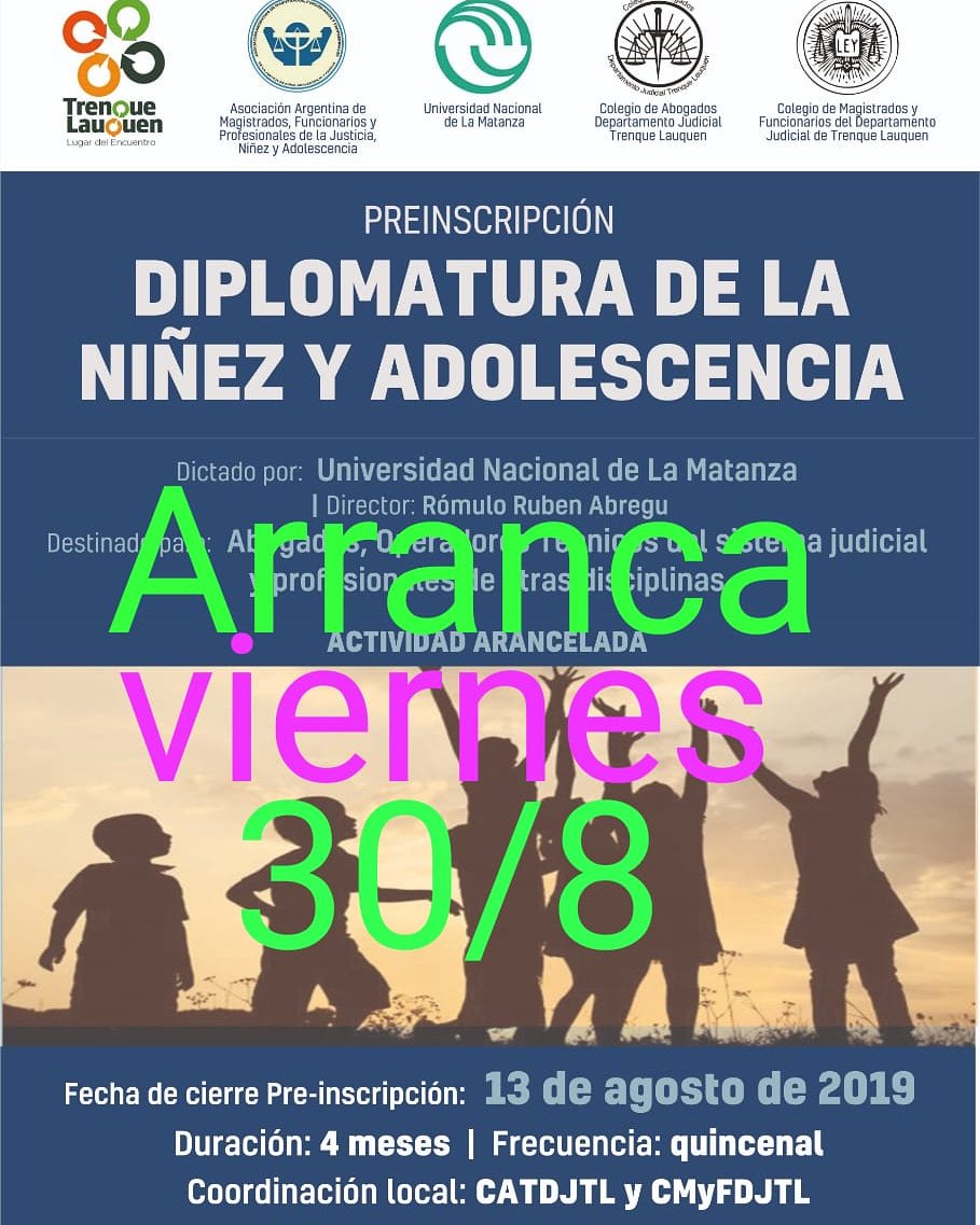 ajunafARG's tweet photo. 📃Se posterga el inicio de la Diplomatura en Niñez y Adolescencia.📚
👉Inicia: Viernes 30 de agosto.
✔ Pocas vacantes!!
@JuezJimenez @litoabregu
 @UnlamOficial  @Martinianote1 @RodrigoMorabito 
#Diplomatura
#niñez #adolescencia https://t.co/ckJkOfJ42j