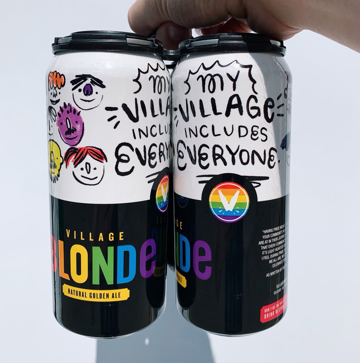 villagebrewery's tweet photo. Our Village Includes everyone! And our Limited edition Village Blonde Pride Can was designed by @bytorienglish to represent just that! This special can is available now and will be around for all of Pride Week here in Alberta including the Pride Parade and celebration on Sept 1st https://t.co/4tC2xLmXlM