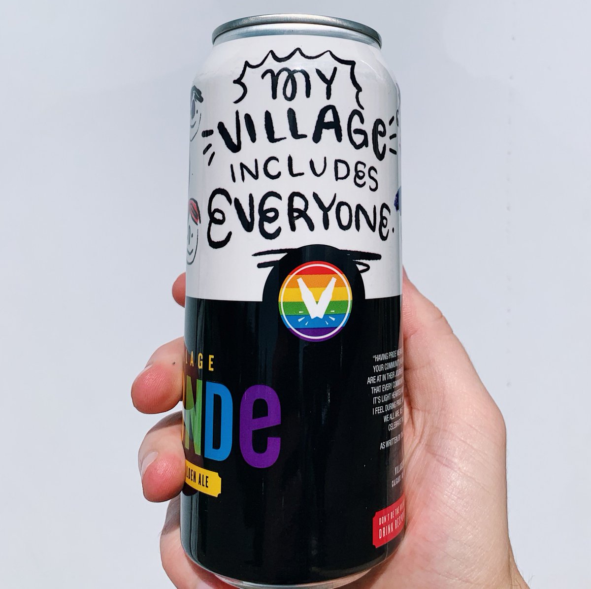 villagebrewery's tweet photo. Our Village Includes everyone! And our Limited edition Village Blonde Pride Can was designed by @bytorienglish to represent just that! This special can is available now and will be around for all of Pride Week here in Alberta including the Pride Parade and celebration on Sept 1st https://t.co/4tC2xLmXlM