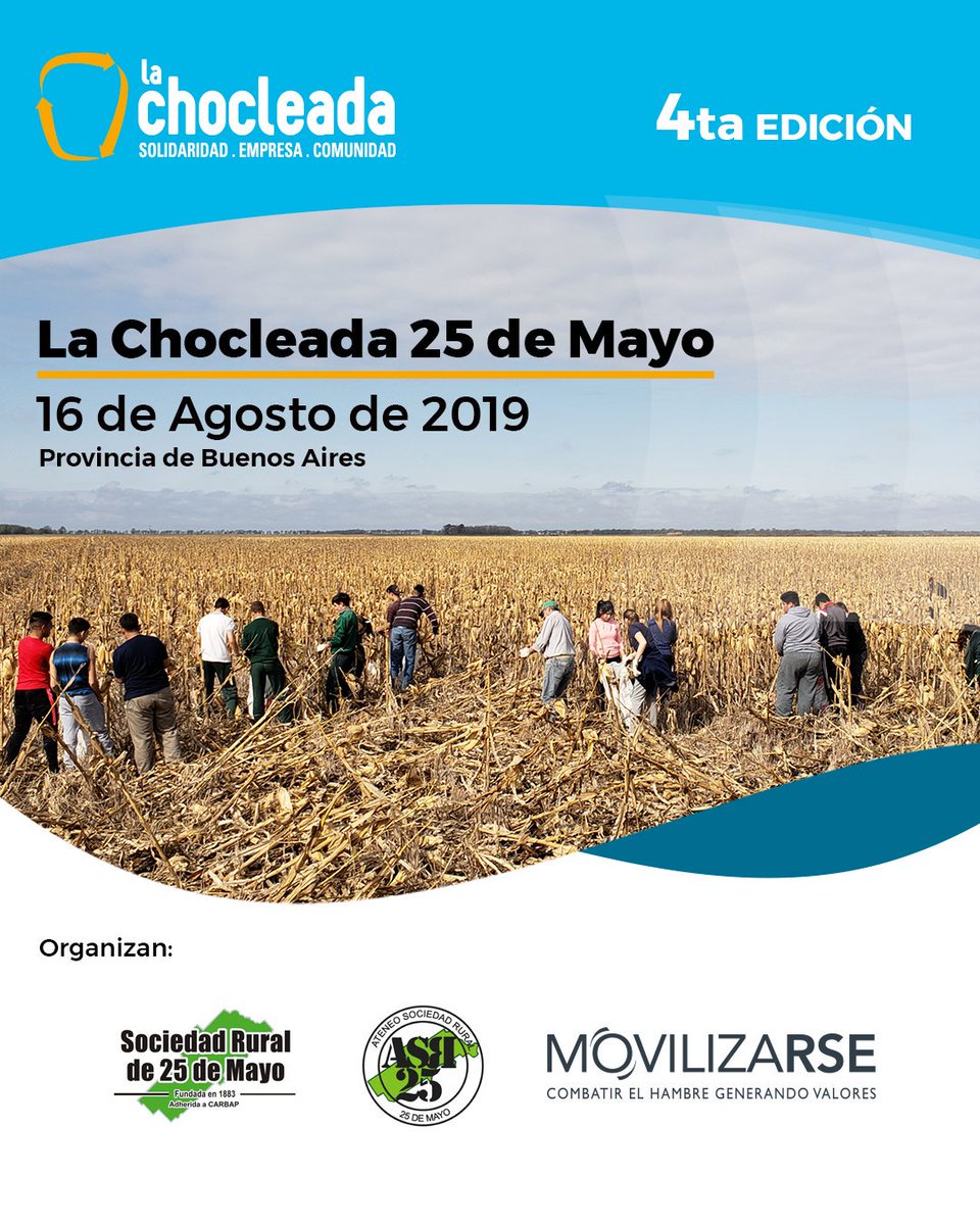 Mañana se va a realizar la 4ta EDICIÓN de La Chocleada de 25 de Mayo, Provincia de Buenos Aires. <a href="/ateneosr25/">AteneoSR25</a>
.
.
.
#serparte #valores #valoresquealimentan #MovilizaRSE  #solidaridad #campo #lachocleada #voluntarios #cargill #adamaargentina #Aapresid