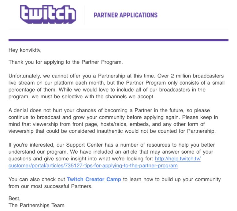 KonviktOnKick's tweet photo. I received my 6th copy pasta partner denial message from @Twitch !

For the past 30 days I’ve had an average of 85 viewers, 750+ subs and an amazing community that grows every day! 

I understand why so many people are interested in @WatchMixer https://t.co/vCr4s9babH