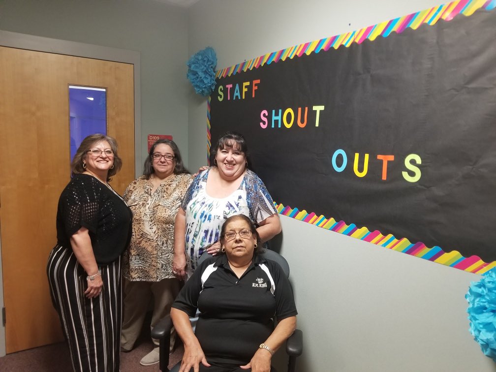 GillettSchool's tweet photo. We have THE BEST paras in Kingsville! They’ve been working so hard registering our kiddos AND creating AWESOME bulletin boards around the whole campus! Thanks, y’all! @gobrahmas #BePartOfTheChange https://t.co/j8gzXya7he