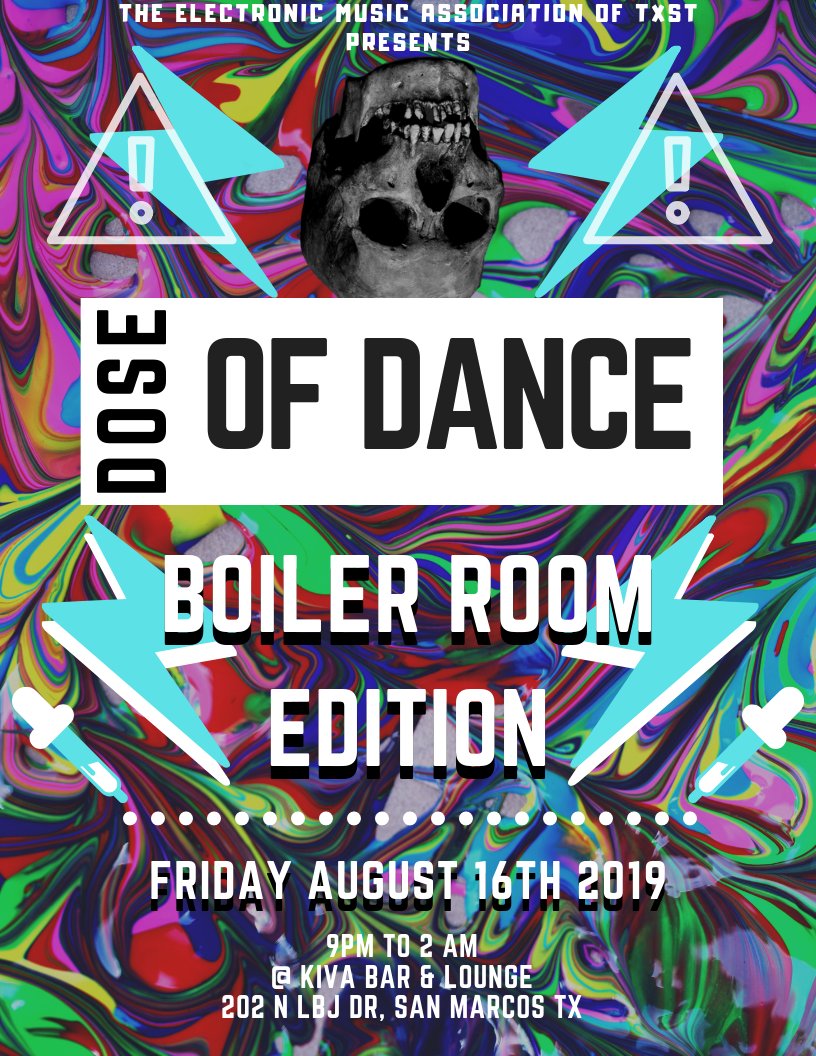 DoseofDancetx's tweet photo. REMINDER❗There is no Dose of Dance tonight due to the Boiler Room Edition event tomorrow! Come party with us tomorrow at Kiva with 3 stages, vendors and $4 Deep Eddy &amp; Jameson! No open decks but a night full of your favorite underground vibes with the hottest DJs in San Marcos! https://t.co/UvO5V0VZMM