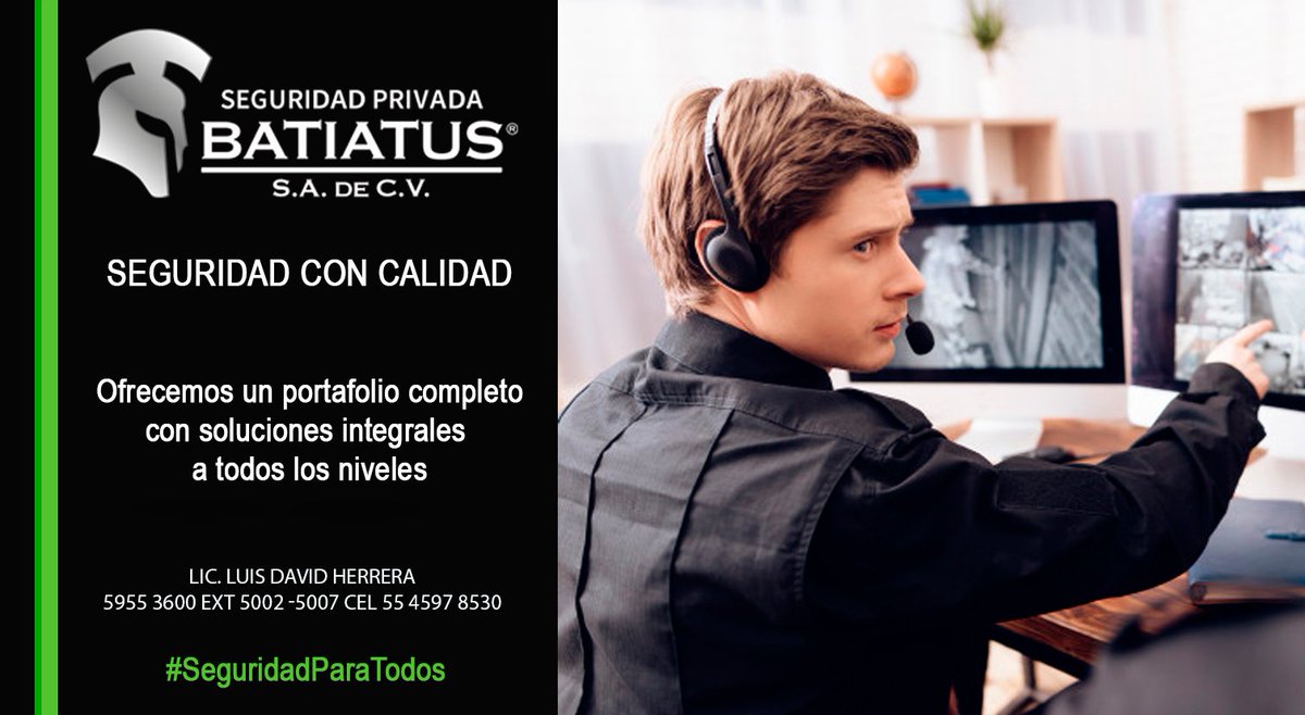 BatiatusSP's tweet photo. Brindamos soluciones integrales a nuestros clientes.

Llámanos, tenemos el personal perfecto para cubrir tus necesidades en materia de seguridad.

¡Batiatus #SeguridadParaTodos!

#seguridad #Seguridadprivada #Intramuros #custodia #custodiasytraslados #seguridadejecutiva #Batiatus https://t.co/18HZglxAzL