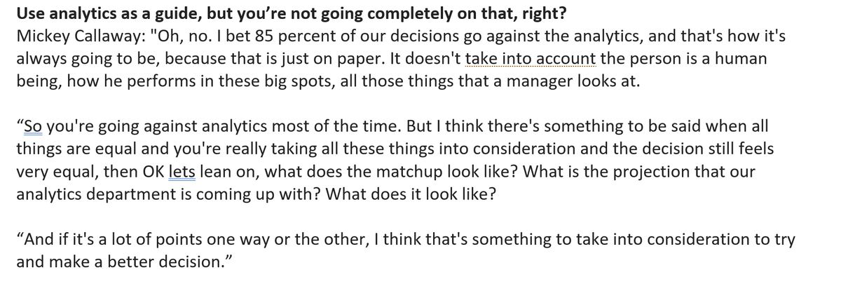 timbhealey's tweet photo. Mickey Callaway: "I bet 85 percent of our decisions go against the analytics, and that's how it's always going to be, because that is just on paper." https://t.co/ZSN7Tthj6n