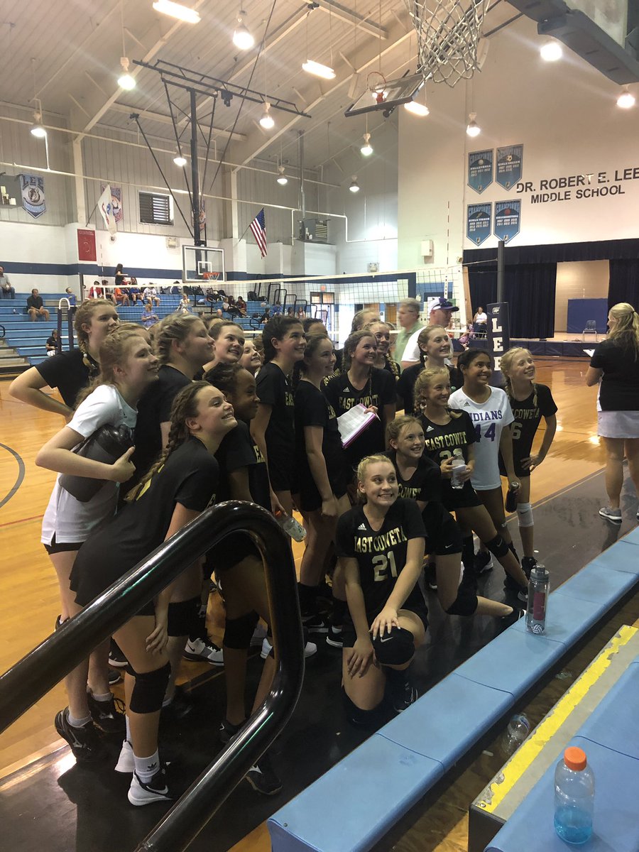 JeannetteHallam's tweet photo. ECMS girls volleyball team took the first set.  Ready to cheer them on for the second set!  @ECMSPride https://t.co/S78idtjatz