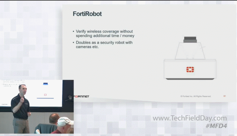 jjx's tweet photo. What the.. .?!? A #wifi RF survey robot?! And it builds its own map/floorplan. #FortiRobot It's in prototype, they have one here at @fortinet #mfd4 #shutupandtakemymoney https://t.co/9L3732zhA5