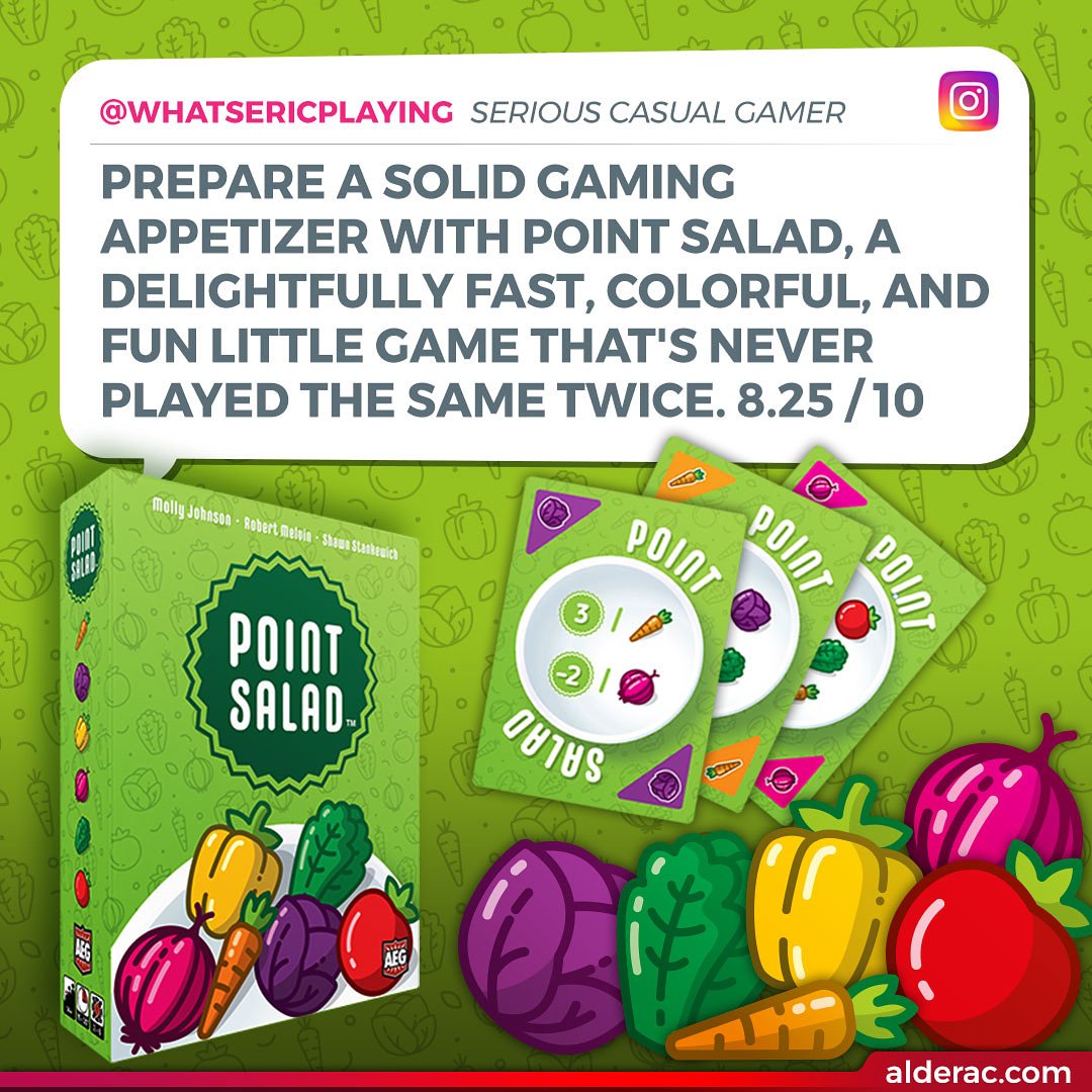 alderac's tweet photo. Point Salad has quickly become one of the most talked about games on social media. We want to share some comments from the #FunExperts. This one from @whatseplaying

#Alderac #WeMakeFun #PointSalad https://t.co/rrZwfKAW6g