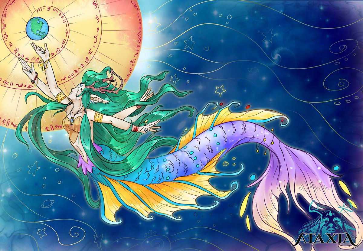 AtaxiaGame's tweet photo. An update from @lSpyxl  from #mermay  We showed you the lines but witness the truly remarkable colored piece. Aurora looks pretty great as a sea goddess. 
#ArtistOnTwitter #indiegames https://t.co/Bfa5L0TgLd
