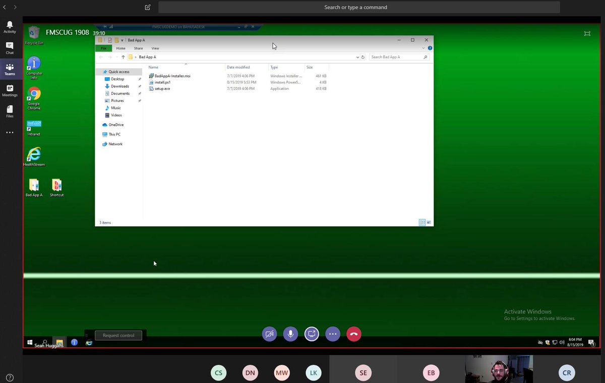 harringg's tweet image. Enjoying the inaugural @fmscug meeting using @MicrosoftTeams. @clr_tech gave Intune migration success story, I showed @SeguraOSD #OSDBuilder, and now @hugganssean showing app management.