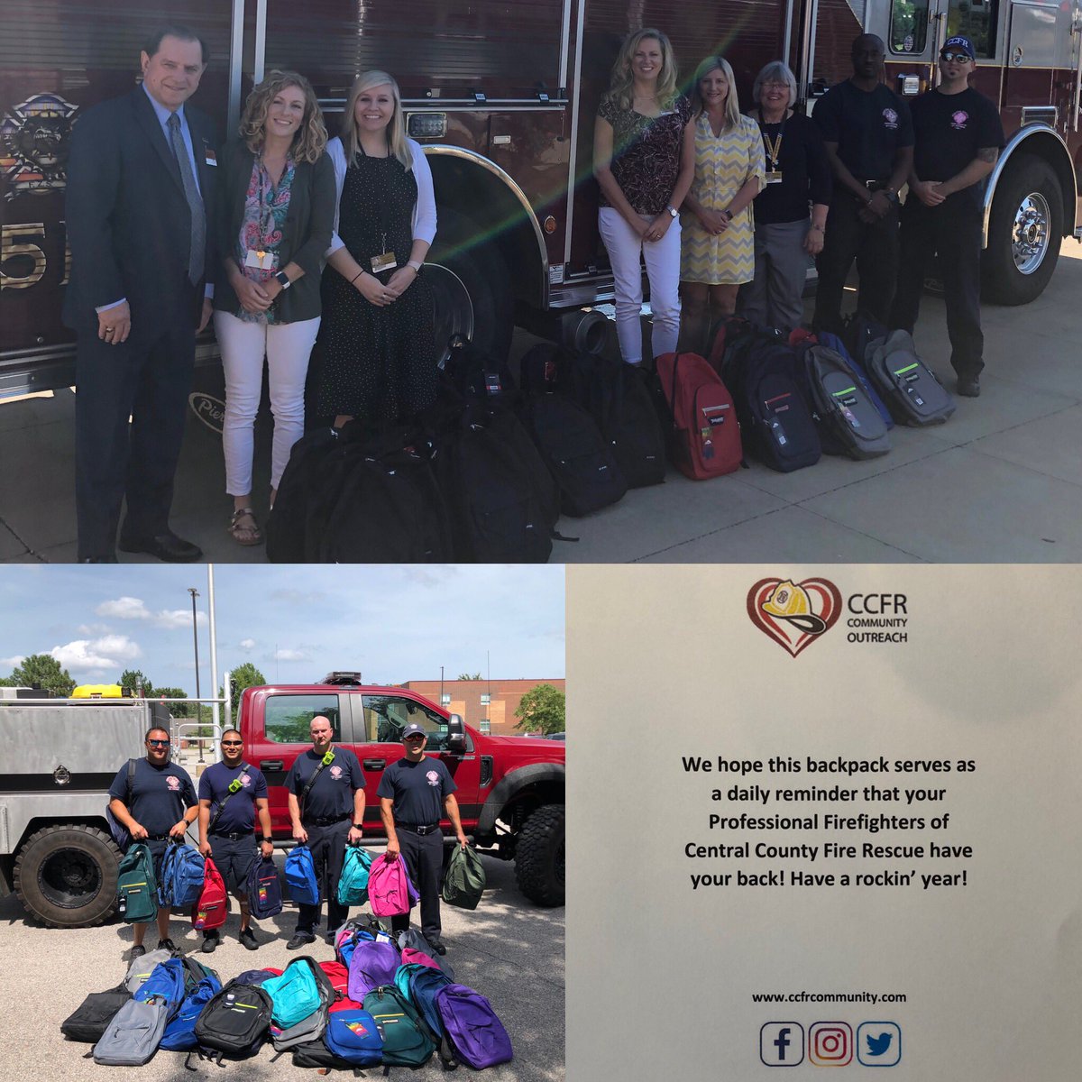96 students in the <a href="/FZSchools/">FortZumwaltSchools</a> &amp; <a href="/FrancisHowell/">FrancisHowell</a> districts are equipped with backpacks of #schoolsupplies, courtesy of the CCFR Community Outreach. To provide additional school supplies to children in our local schools, visit CCFRCommunity.com and click “donate”. ❤️😎