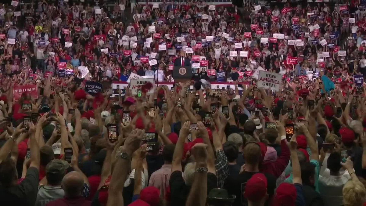 WCVB's tweet image. Wide view of the crowd at the @realDonaldTrump rally at #SNHU Arena in Manchester, NH.  More people couldn't get into the arena that holds just over 11,000 people. #TrumpinNH