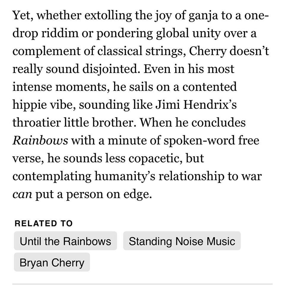 BryanCherryBand's tweet photo. Thanx 2 @shepherdexpress 4 reviewing new #BryanCherry album #UntiltheRainbows! ๐ค๐พ๐ธ๐ Stream or download @ all ur fav places! https://t.co/ccPDa6DBSJ #bryancherryband #albumreview #jimihendrix #mkemusic #shepherdexpress #soul #songwriter #MKE #rock https://t.co/6dvEWvjUnT