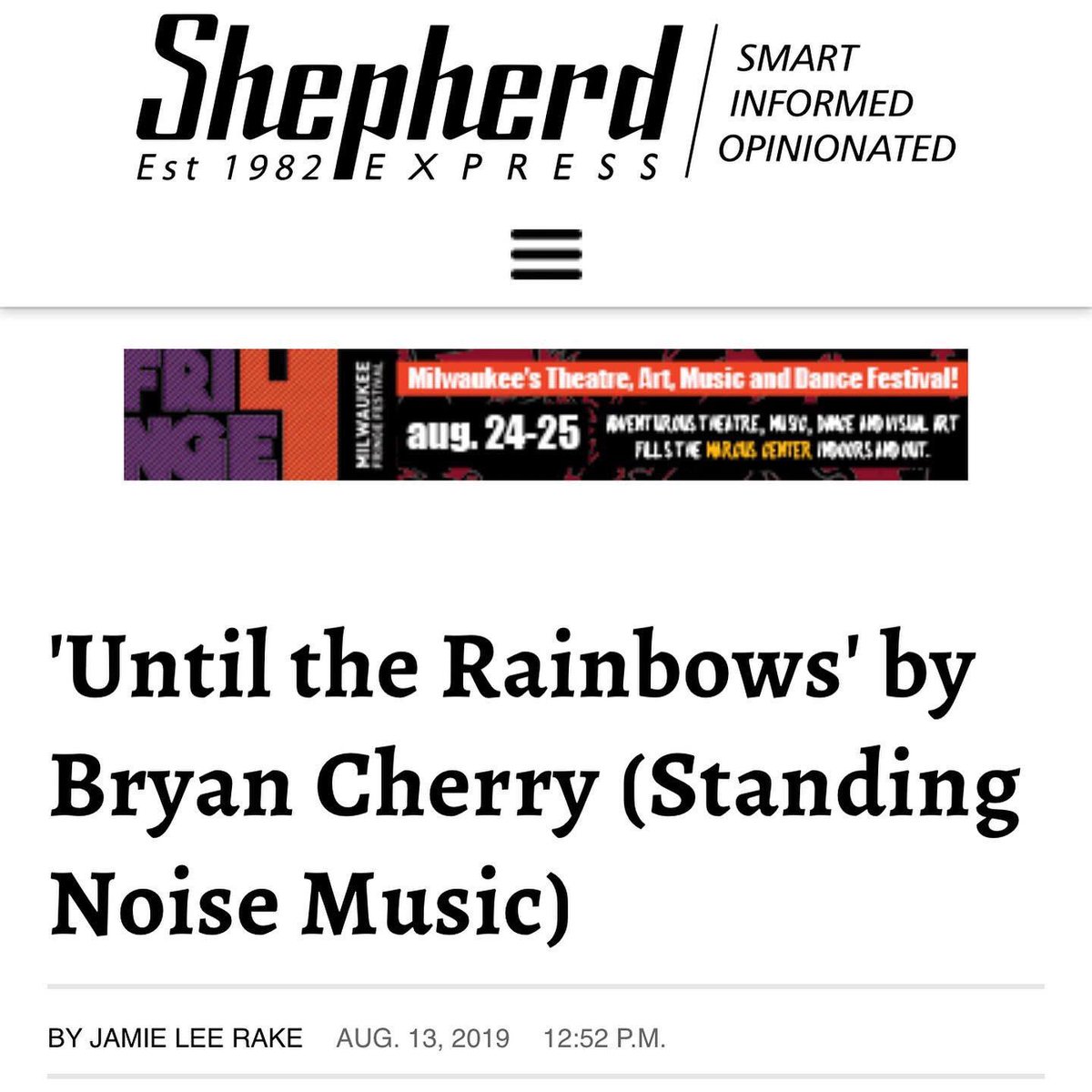 BryanCherryBand's tweet photo. Thanx 2 @shepherdexpress 4 reviewing new #BryanCherry album #UntiltheRainbows! ๐ค๐พ๐ธ๐ Stream or download @ all ur fav places! https://t.co/ccPDa6DBSJ #bryancherryband #albumreview #jimihendrix #mkemusic #shepherdexpress #soul #songwriter #MKE #rock https://t.co/6dvEWvjUnT