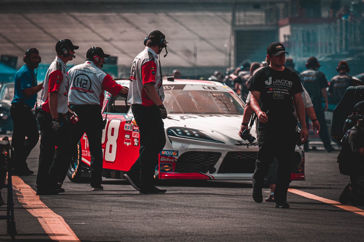 H2MRacing's tweet photo. Excited to be back at the track. We have a lot of work to do before qualifying but we are ready. Our @TamronUSA @CircuitCity @ToyotaRacing Supra will return to the track tomorrow for qualifying at 4:05 #NASCAR #NXS #FOODCITY300 https://t.co/N0SaYSUPDF