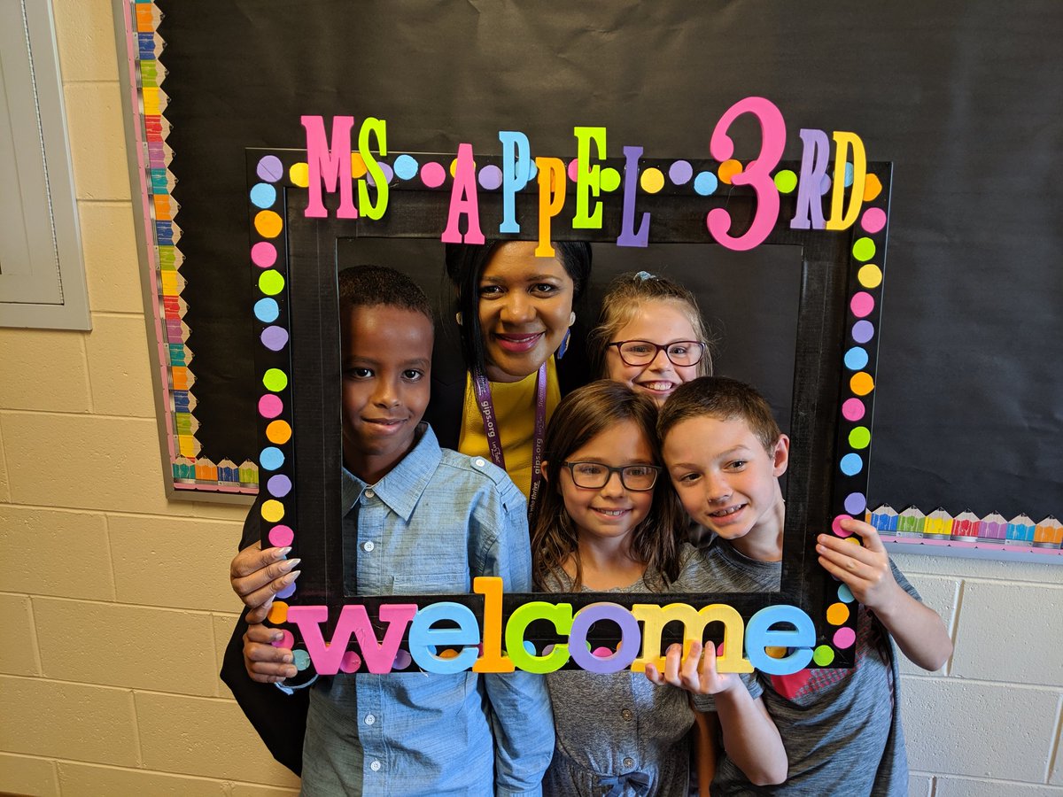 GIPublicSchools's tweet photo. At @NewellGI today, @DrTGrover was framed! #GIPSfirstdayeveryday https://t.co/T5zdvYUf3V
