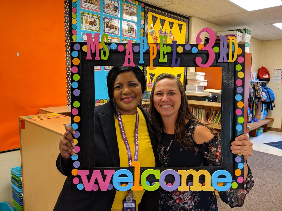 GIPublicSchools's tweet photo. At @NewellGI today, @DrTGrover was framed! #GIPSfirstdayeveryday https://t.co/T5zdvYUf3V