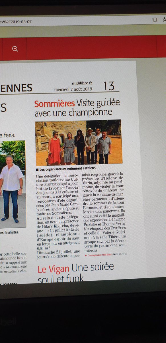CultureAmbitonT's tweet photo. On parle de ns dans le @Midilibre ! #CultureetambitionT était présente lors des rencontres d’été ds le #Gard du #ClubD12 présidé par @JMCambaceres. #Hilary #Kpatcha médaille d’or aux championnats du monde de #Sautenlongueur mise à l’honneur par #JmCambaceres et les élus présents https://t.co/moXz9lsfU8