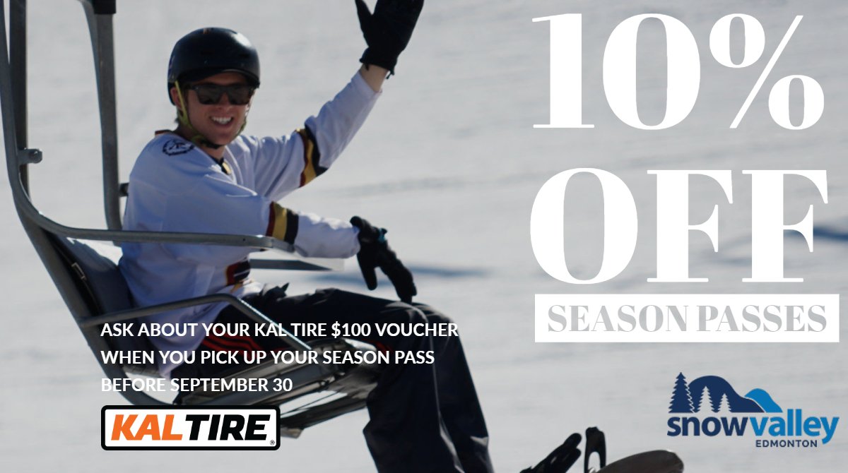 SnowValleySki's tweet photo. Getting the season under way! Thanks to @KalTire for providing $100 vouchers with each Season Pass. #makewinterfun #yeg #yegsnowboarding #snowboarding #skiing #yegski #wintercities #cwsaa #goskiab get one today at https://t.co/i745peVOeu https://t.co/WSCZO3yBNh