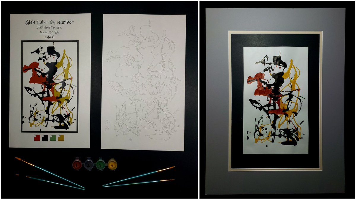 Paleonut_'s tweet photo. Item 149: SIDE-BY-SIDE. A Jackson Pollock paint-by-numbers kit: before, and after itโs been painted. Donโt try to find an existing kit. Make your own. (No cheating- follow the numbers!)
(I made the PBN @kelisem painted it!) #GISH #GISHWin #TeamForShtzAndGiggles @GISH https://t.co/E4wElv63FO