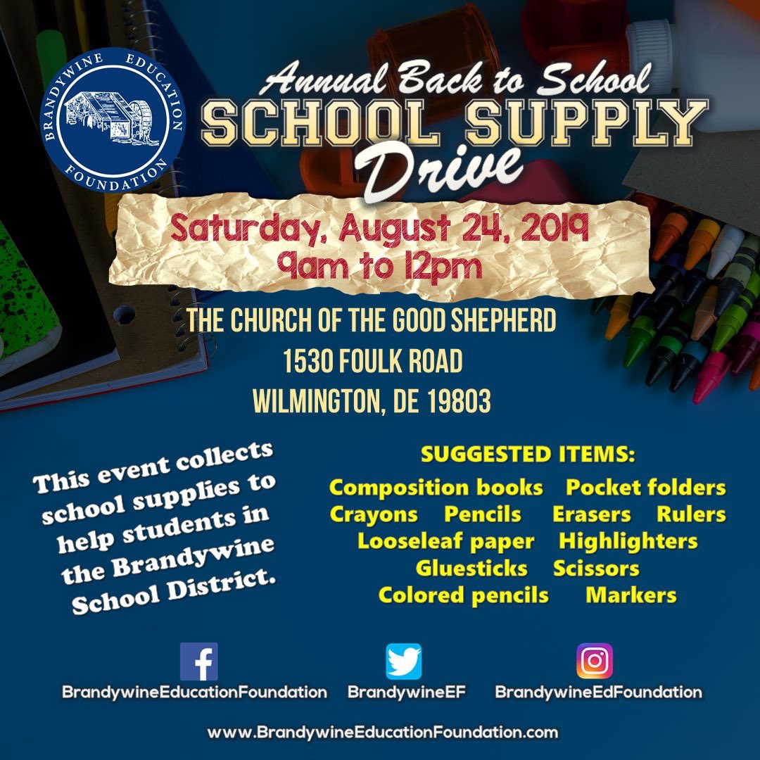 Our Annual Back to School Supply Drive is just a little over a week away! We will be collecting school supplies on Saturday, August 24th from 9am to 12pm with help from the Lutheran Church of the Good Shepherd!
