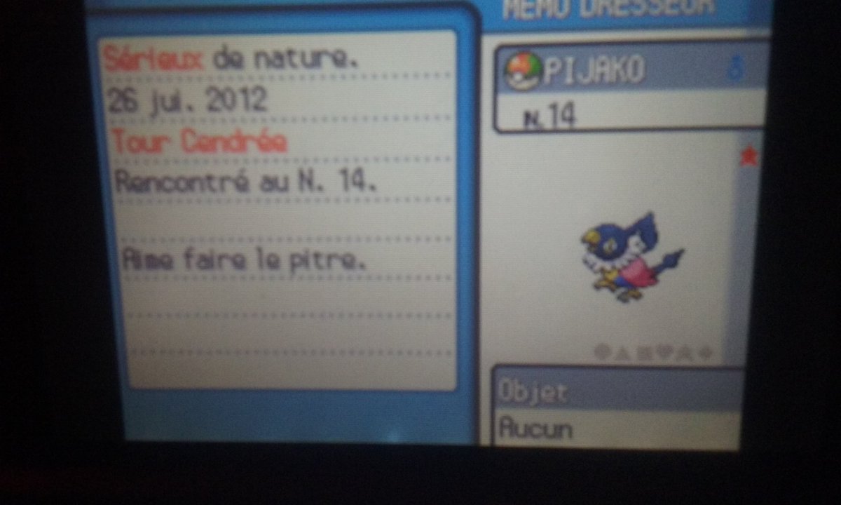 Valium_SH's tweet photo. C'est avec une immense joix que je déclare ce shiny ,ce Pijako mâle est apparu après 8369 rencontres à la tour cendré en utilisant la radio .Il est à 20% dans la zone et il n'y à aucun moyen de l'augmenter  et je l'ai eu en une phase . https://t.co/zoFhPNpH8W