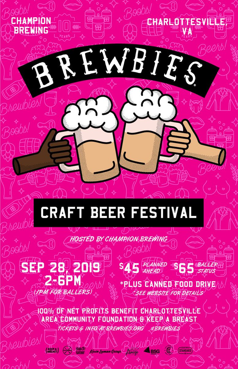 🍺To celebrate 10 years of #Brewbies, we’re taking it to the East Coast! Join us on September 28th, 2019 at @championbeer in #Charlottesville, VA!

💕100% of the net profits benefiting @KeepABreast &amp; <a href="/CvilleAreaCF/">Charlottesville Area Community Foundation</a>!

🎟 TIX on sale now! Brewbies.org/charlottesville #craftbeer