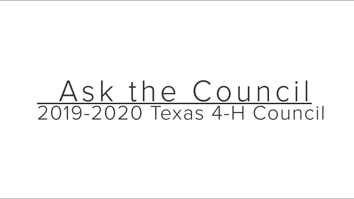 Texas4H's tweet photo. Enjoy these fun "Ask the Council" videos over the next few weeks as we get to know our 2019-2020 Texas 4-H Council a little better! Up this week - who's excited to find out who the best singer is on our District 1 and 7 teams? 🍀

https://t.co/vCp5xZdWvk https://t.co/zmT9BvQ2Rk