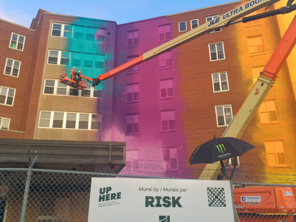 Oooh la la!!! Work has begun on the big @UpHere #mural on the former #StJoes hospital on #ParisStreet. It’s gonna be beautifully colourful when it’s done. (BTW: #purple is my fave colour; nice to see it highlighted so prominently)