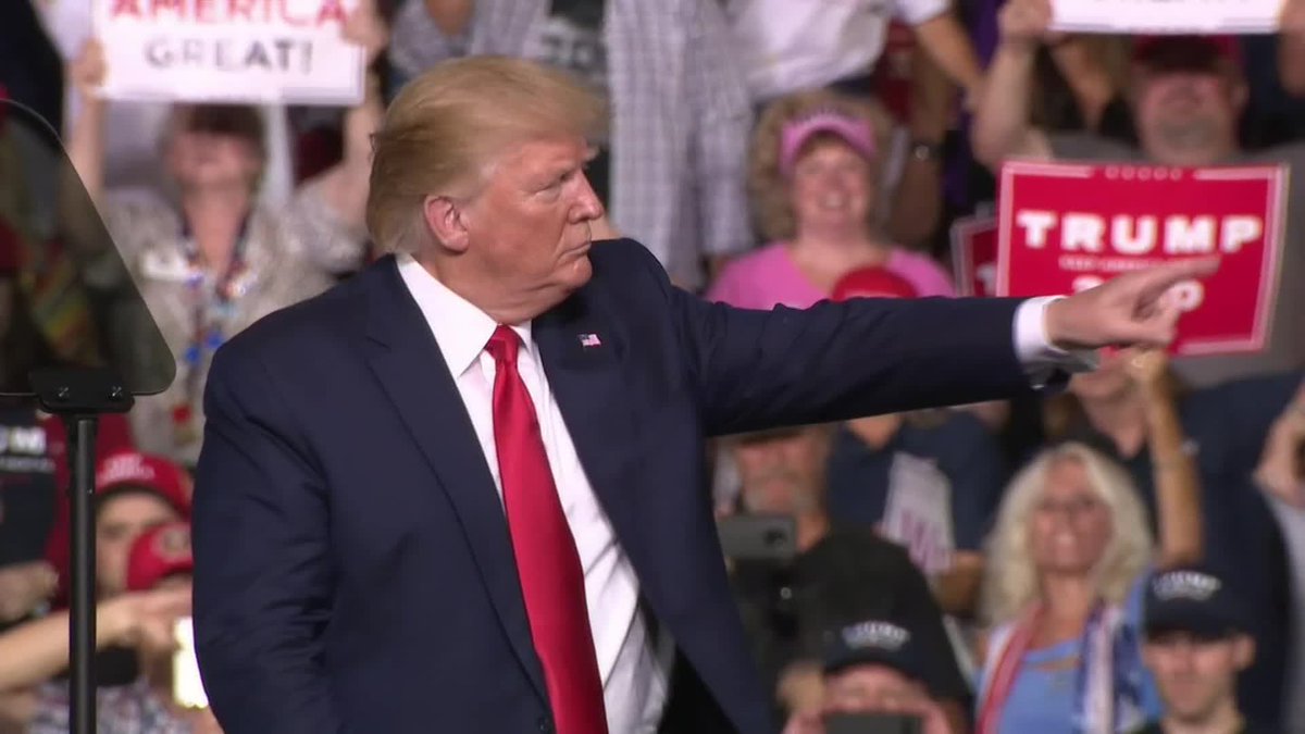 WCVB's tweet image. And with his usual tagline "Making America Great Again," @POTUS @realDonaldTrump ends what was a 95 minute event for supporters at the SNHU Arena in Manchester, NH.  #TrumpinNH