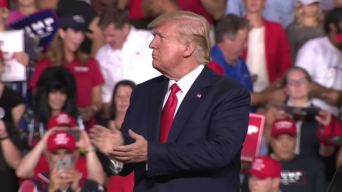WCVB's tweet image. And with his usual tagline "Making America Great Again," @POTUS @realDonaldTrump ends what was a 95 minute event for supporters at the SNHU Arena in Manchester, NH.  #TrumpinNH