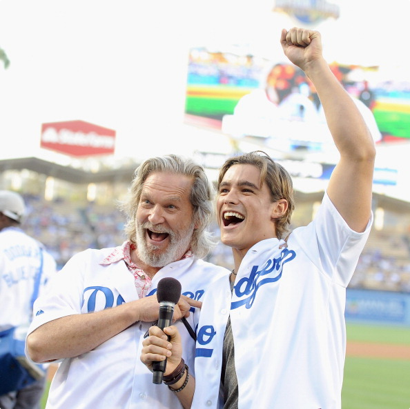 BraxtonRoswell's tweet image. A clusterfuck of happy feelings. How I got so lucky, I don't know. The MAN Jeff Bridges and some Australian guy at the @Dodgers game! #TheProvider trailer screened in the middle of the seventh inning!