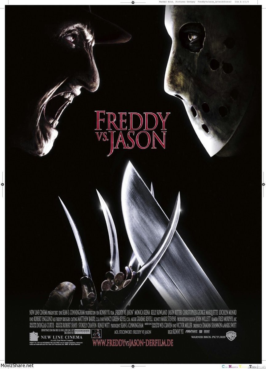 FilmNewsNos's tweet photo. 🎬MOVIE HISTORY: 16 years ago today, August 15, 2003, the movie ‘Freddy vs. Jason’ opened in theaters!
#RobertEnglund #KenKirzinger #MonicaKeena #JasonRitter @KELLYROWLAND #BrendanFletcher #ChrisMarquette #LochlynMunro #KatharineIsabelle #KyleLabine #TomButler #GarryChalk https://t.co/honC8fceK1