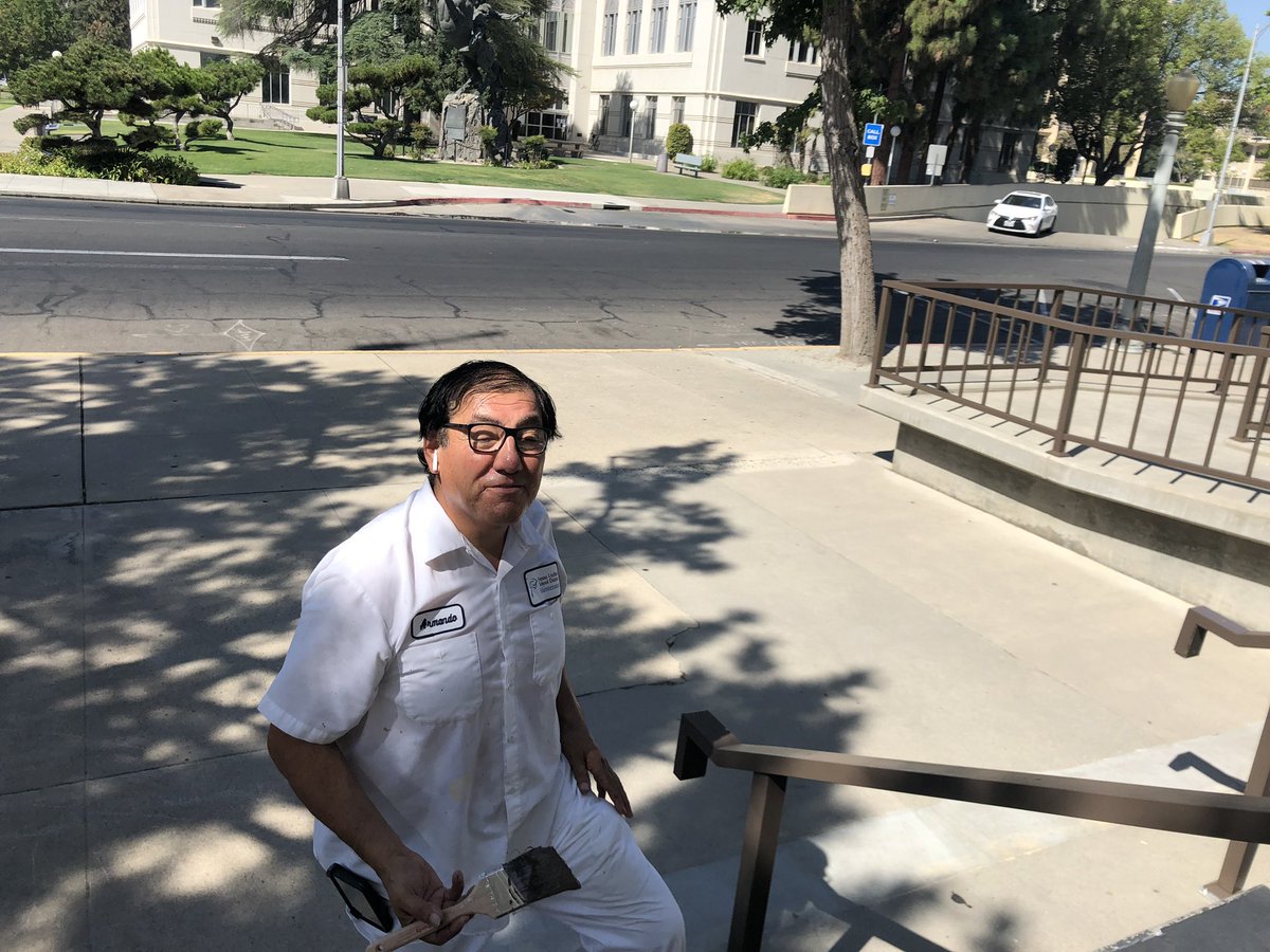 It ultimately hit 106 today. And what was Armando from the Fresno Unified paint shop doing at 10am? Making sure the railings at the Ed Center look like a million bucks. Our folks never quit! 
#CommittedToExcellence
#FresnoFamily
#BuildingFutures