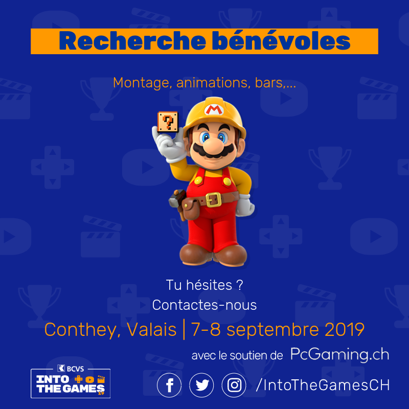 IntoTheGames_CH's tweet photo. Nous recherchons des bénévoles. :-)
https://t.co/xZTgPK7H8U
#benevole #valais #ITG https://t.co/Ws0bARq7Ly
