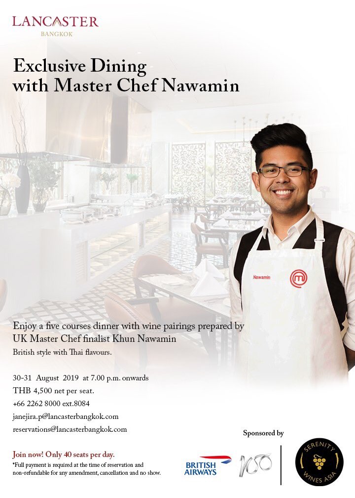 thelandmarkbkk's tweet photo. Exclusice Dining with Master Chef Nawamin #MasterChef #UKMasterChef #Lancaster #WinePairing #Dinner #ChefNawamin https://t.co/c06XKRLJyj