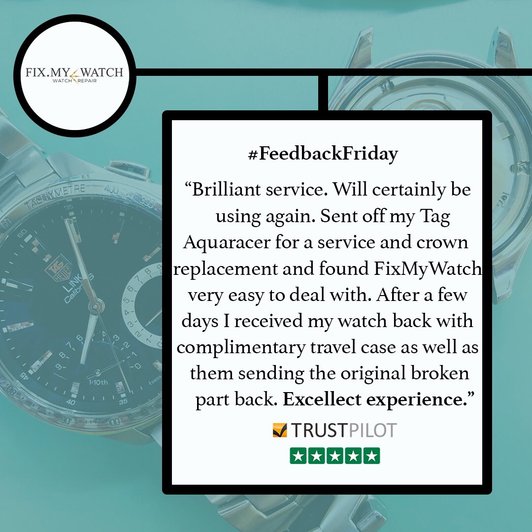 FMWHorologists's tweet photo. Worried about handing your watch over? Head to TrustPilot and read through our reviews for peace of mind. So many happy clients 😄⌚️ 

#fixmywatch #watchrepair #fridayfeeling https://t.co/J2u25P3xAG