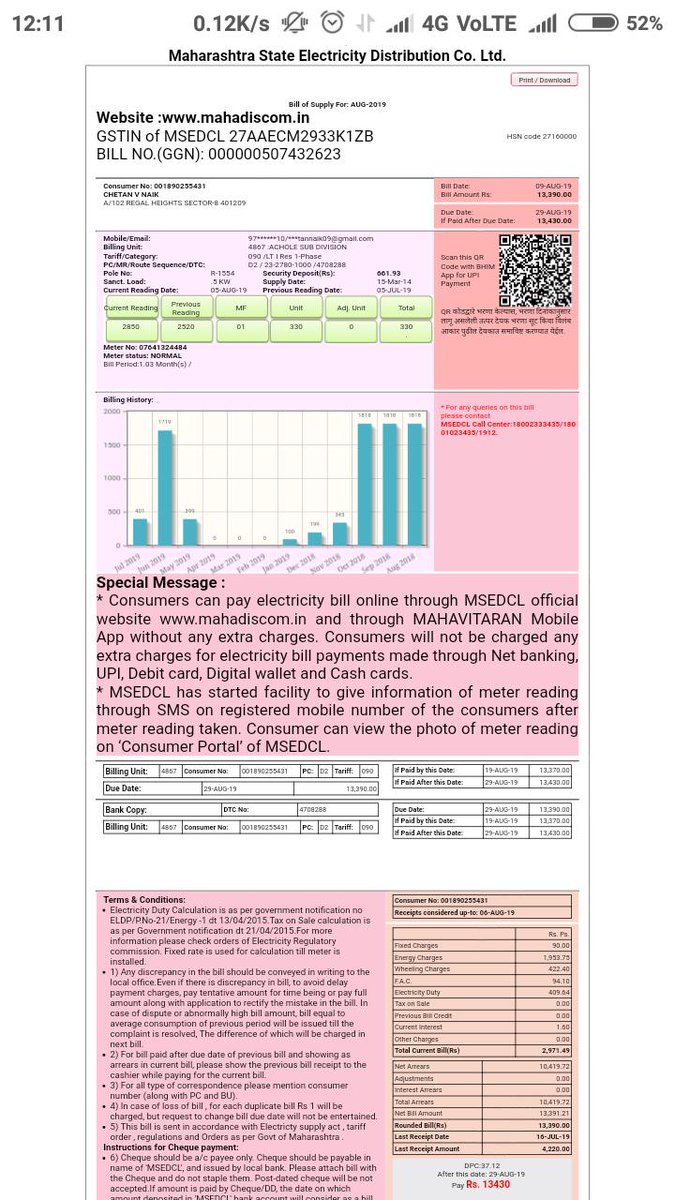 chetannaik_v's tweet photo. @achole4867 @sevasaivirar @CMDMSEDCL @MSEDCL @cekalyan @cbawankule @CMOMaharashtra @PMOIndia @narendramodi ... getting messages of disconnections with no fault of mine.. https://t.co/Ze7nxYMZZI