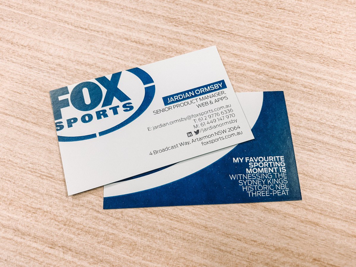 Jardz's tweet photo. One of my favourite work quips: every staff member having their favourite sports memory/moment on their business cards. The @SydneyKings owned mine. Looking forward to the upcoming season and watching @coachwcw go to work. Going to be a heck of a season! #WeRuleAsOne 🏆🏆🏆 https://t.co/33iG7z88mz