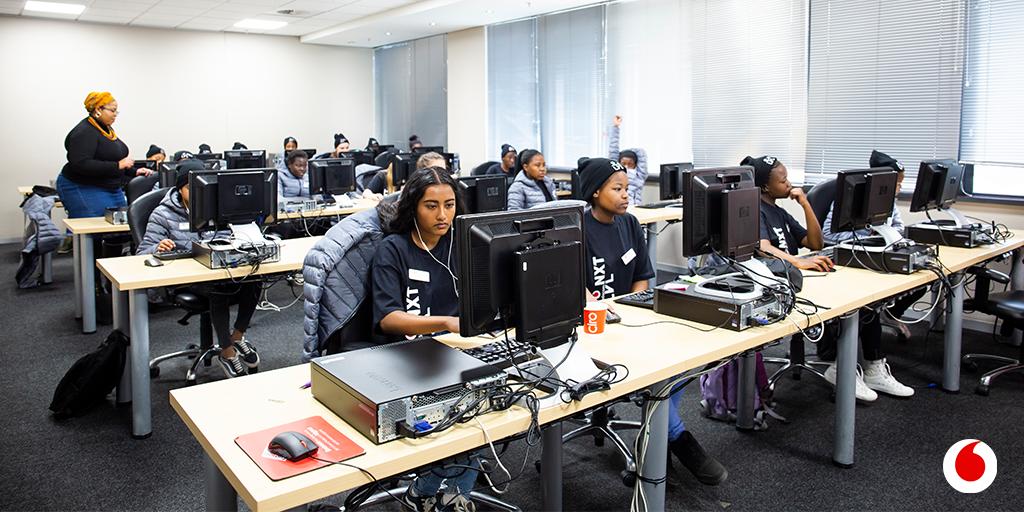 Vodacom's tweet image. The Vodacom #CodeLikeAGirl programme knows that teaching girls how to code is the first step towards changing their outlook towards careers in STEM fields. bit.do/e4EKi #ConnectedSheCan #ConnectingForGood