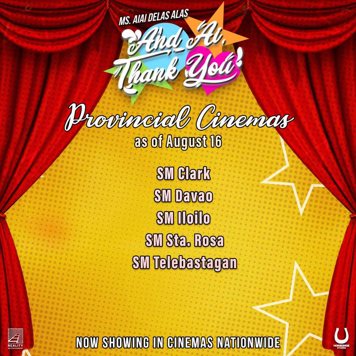 HorseshoePH's tweet photo. Pasayahin mo ang araw mo ngayon at manood ng AND AI, THANK YOU!

Now showing in cinemas nationwide!

Wag magpapahuli!

#AndAiThankYou
#ThisIsREALITY https://t.co/rTE8YcsFAS