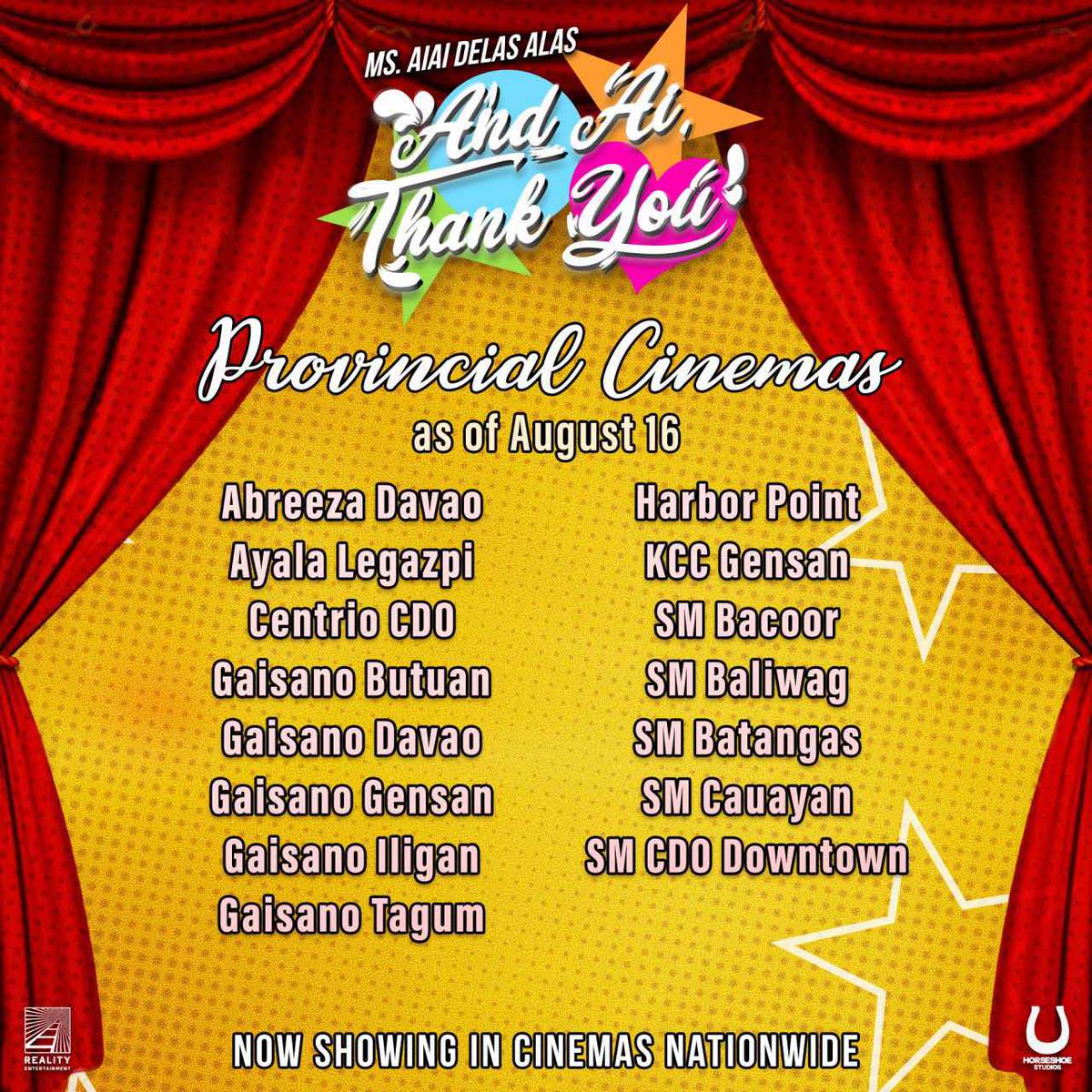 HorseshoePH's tweet photo. Pasayahin mo ang araw mo ngayon at manood ng AND AI, THANK YOU!

Now showing in cinemas nationwide!

Wag magpapahuli!

#AndAiThankYou
#ThisIsREALITY https://t.co/rTE8YcsFAS