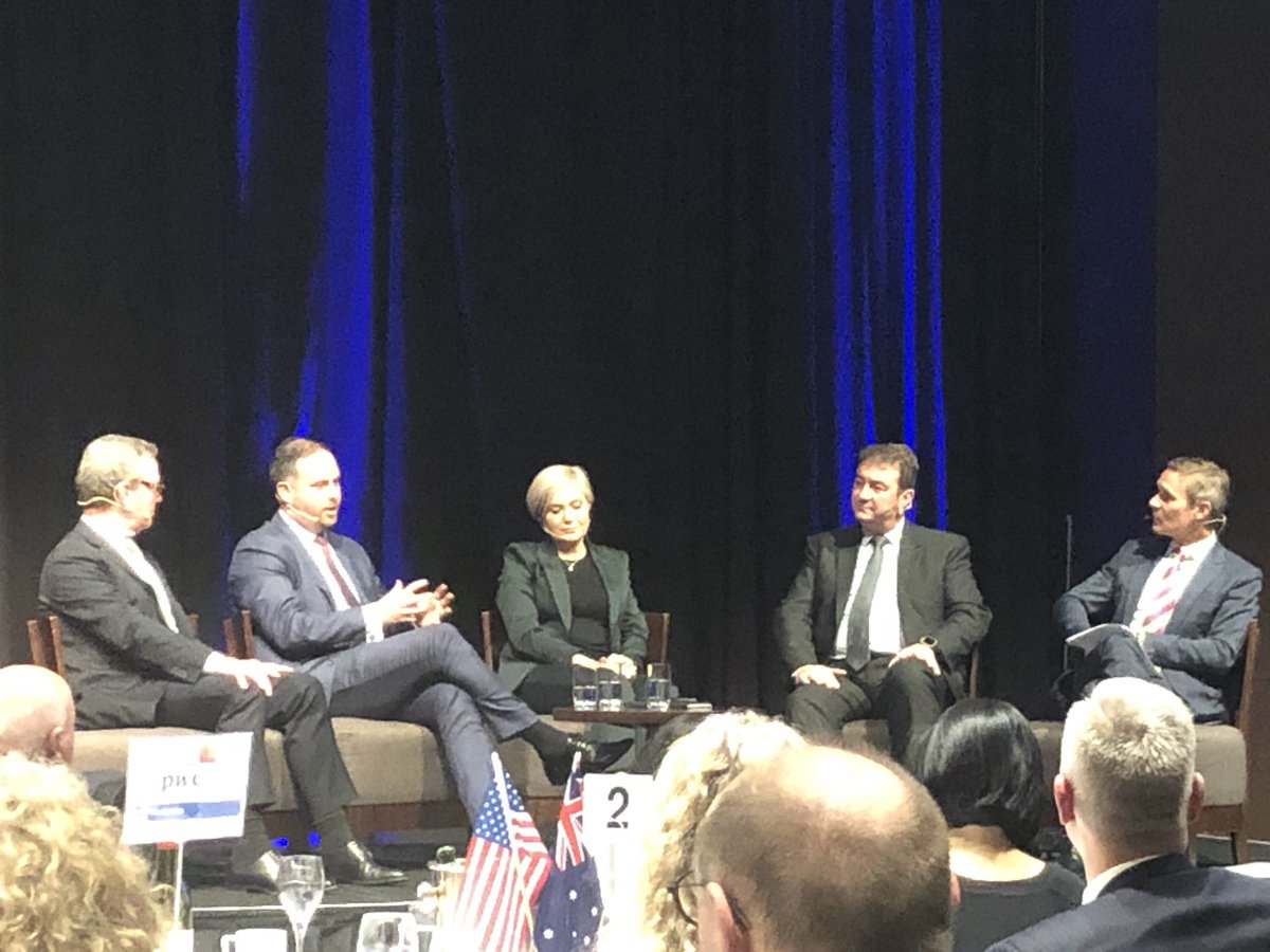 BAESystemsAus's tweet photo. ”Our core mission is to make the Australian Defence Force successful”: Chris Keane, our Chief of Future Business talking with leaders about sovereign capability @AmChamAU #amchamsa https://t.co/ld5FjGEmfr