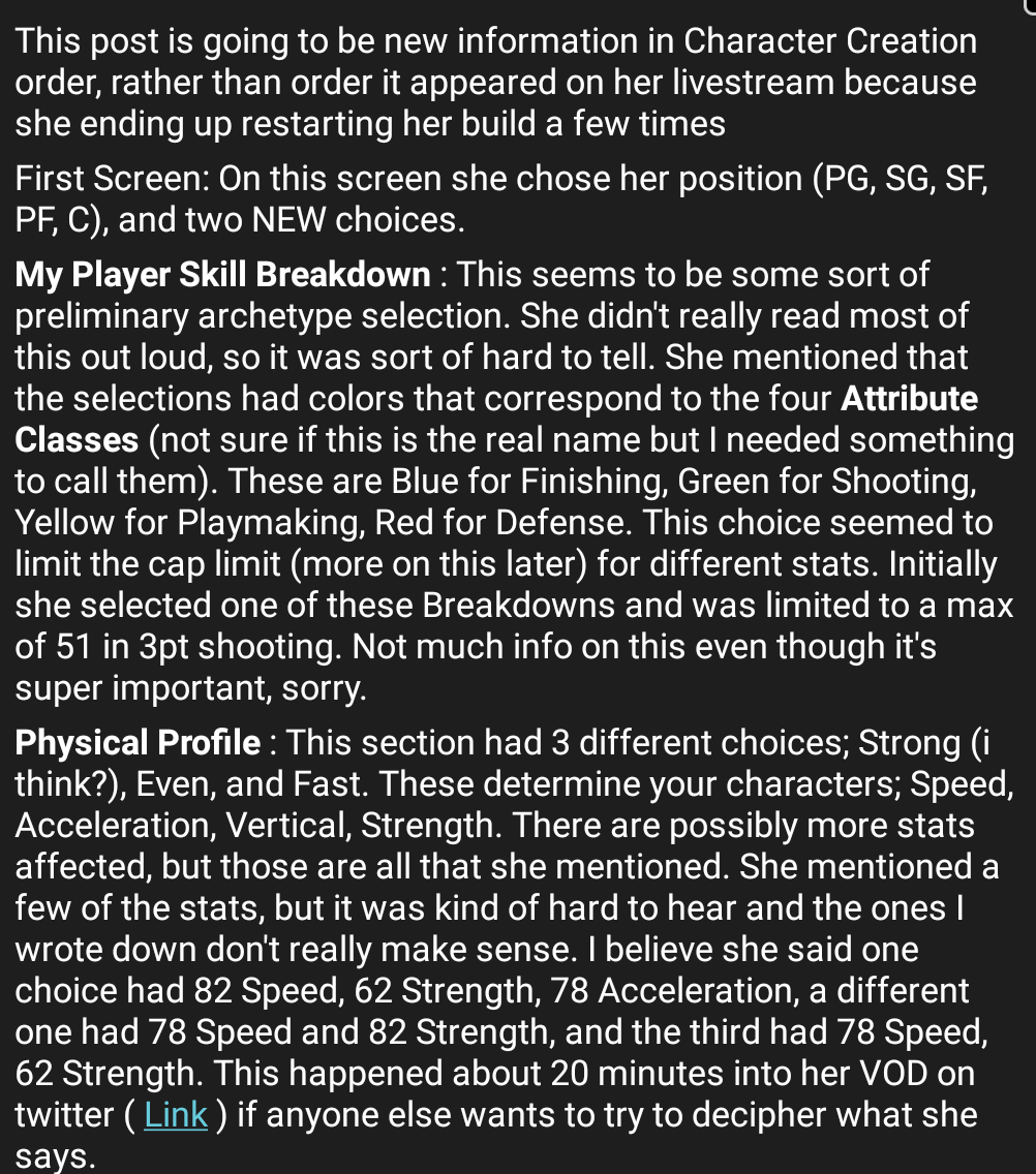 NBA2KLab's tweet photo. Breakdown of the MyPlayer builder system from @NBA2KonReddit user MrCrow28 who transcribed this from @PrettyLovesPink Livestream. 

Link to the thread

https://t.co/vcfuXWfeQT https://t.co/aAiDMNgCK8